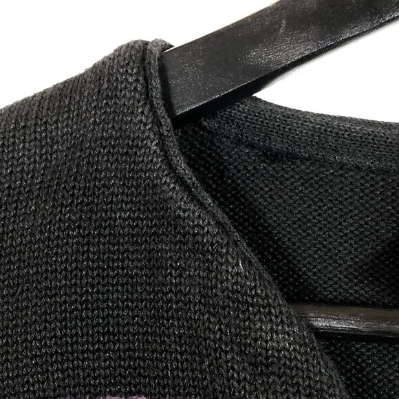 Black Cropped Sweater Vintage Embroidered Small Retro V-Neck Pullover - Picture 6 of 11